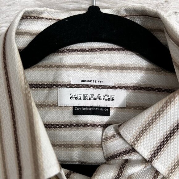 Versace Collection Business Fit Button Down Dress Shirt White Striped Sz 15.5/39 - Picture 6 of 10